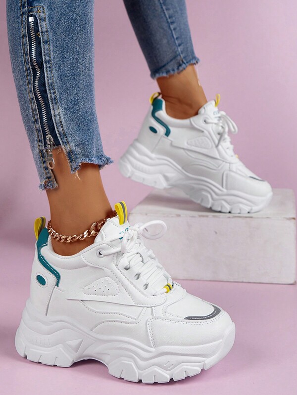 نساء بطباعة أحرف رباط امامي حذاء رياضي إسفين , رياضي أحذية رياضي للخروج