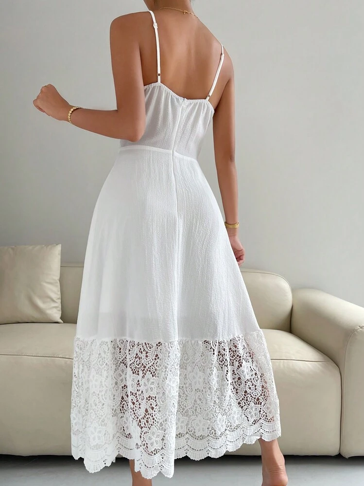SHEIN Privé Robe À Fines Brides En Dentelle Festonné - Blanc - Voir 2
