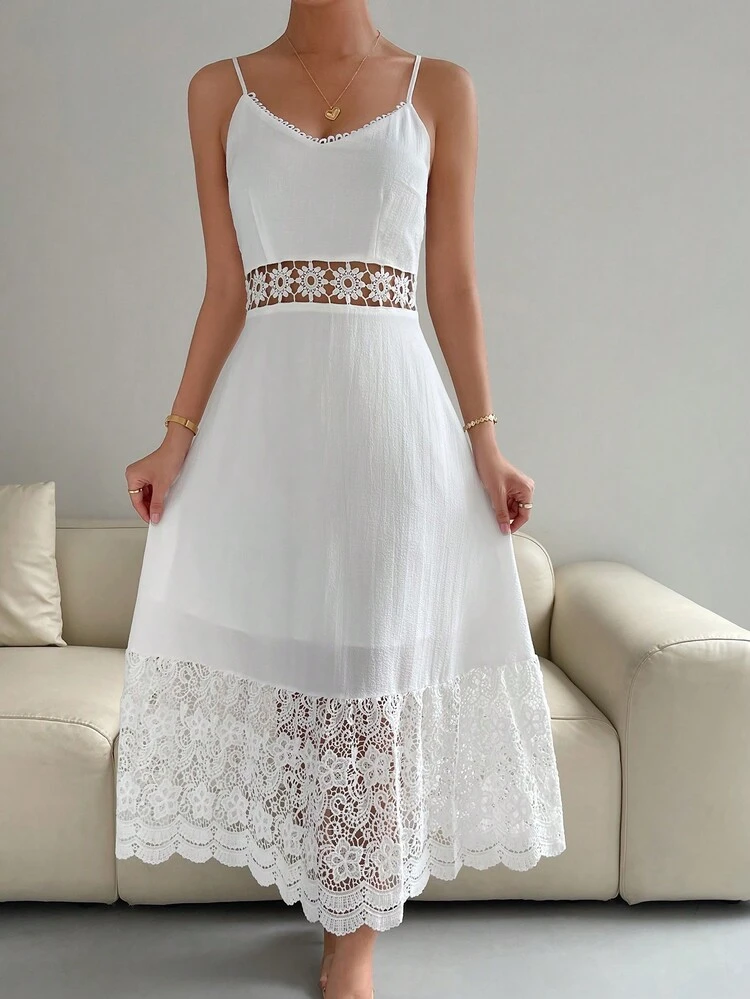 SHEIN Privé Robe À Fines Brides En Dentelle Festonné - Blanc - Voir 4