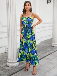 SHEIN Privé Bộ đồ hai mảnh nữ Viên lá sen Dải chun Nhiệt đới Boho - Nhiều màu - Xem 5