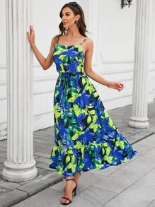 SHEIN Privé Bộ đồ hai mảnh nữ Viên lá sen Dải chun Nhiệt đới Boho - Nhiều màu - Xem 6