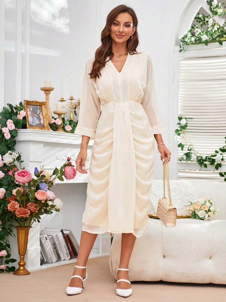 Solid Ruched Front Dress