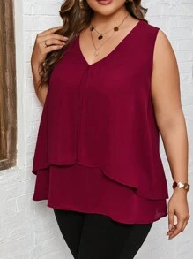 SHEIN LUNE Plus Solid Sleeveless Blouse - Burgundy - View 1