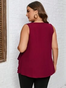 SHEIN LUNE Plus Solid Sleeveless Blouse - Burgundy - View 4