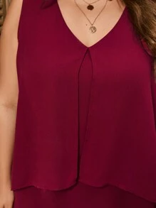 SHEIN LUNE Plus Solid Sleeveless Blouse - Burgundy - View 5