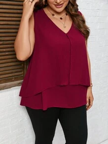 SHEIN LUNE Plus Solid Sleeveless Blouse - Burgundy - View 6