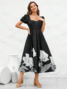 GENKIRA 印花泡泡袖褶皺細節連衣裙 - 彩色 - 查看 4