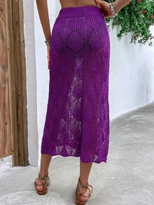 Solid Pointelle Knit Skirt - Purple - View 2