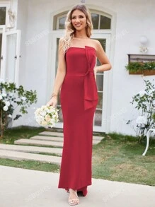 Big Bow Side Mermaid Hem Bridesmaid Dress