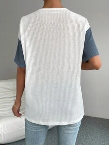 SHEIN Essnce Colourblock Drop Shoulder Tee - Multicolor - View 2