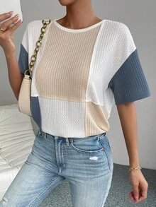 SHEIN Essnce Colourblock Drop Shoulder Tee - Multicolor - View 3