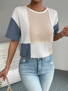 SHEIN Essnce Colourblock Drop Shoulder Tee - Multicolor - View 4