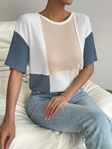 SHEIN Essnce Colourblock Drop Shoulder Tee - Multicolor - View 5