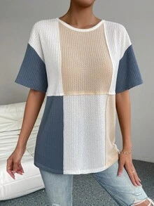 SHEIN Essnce Colourblock Drop Shoulder Tee - Multicolor - View 6
