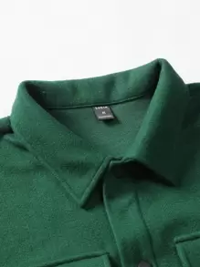 Manfinity Homme Men Button Front Flap Pocket Overcoat - Dark Green - View 3