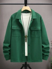 Manfinity Homme Men Button Front Flap Pocket Overcoat - Dark Green - View 4