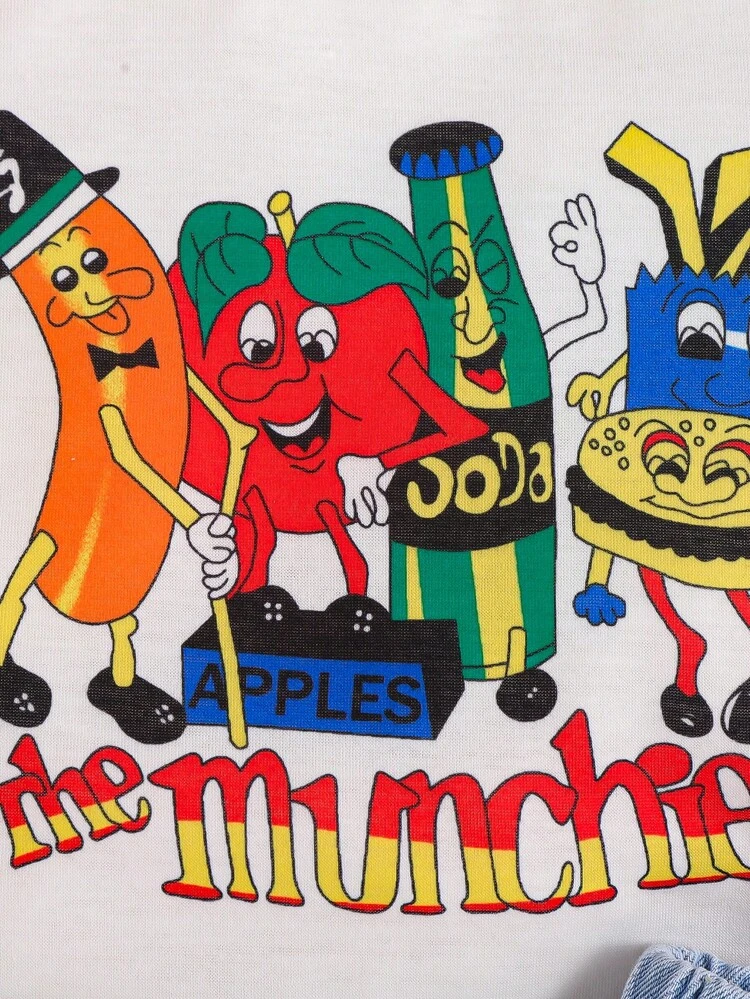 Baby Boy Cartoon Graphic Tee & Raw Cut Denim Shorts