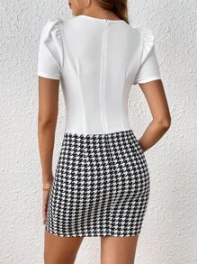 SHEIN Clasi Đầm Dây kéo 2 trong1 răng cưa Thanh lịch - Đen và trắng - Xem 2