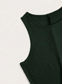 SHEIN Vestido casual tank unicolor de muslo con abertura - Verde Oscuro - Ver 3
