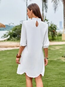 SHEIN Frenchy Đầm Thêu Sò điệp Hoa Boho - trắng - Xem 2