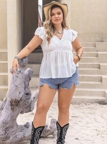 Rusttydustty 女士加大码休闲短袖衬衫，波西米亚风，适合复活节海滩装扮、夏威夷音乐节和热带度假 - 白色 - 查看 7