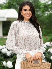 SHEIN Frenchy 碎花喇叭袖襯衫 - 彩色 - 查看 4