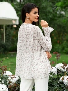 SHEIN Frenchy 碎花喇叭袖襯衫 - 彩色 - 查看 2