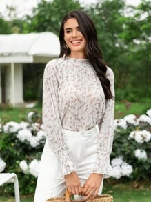 SHEIN Frenchy 碎花喇叭袖襯衫 - 彩色 - 查看 3