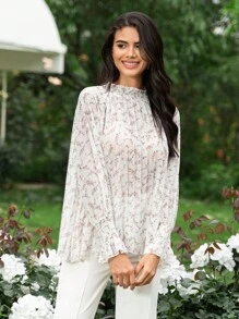 SHEIN Frenchy 碎花喇叭袖襯衫 - 彩色 - 查看 1