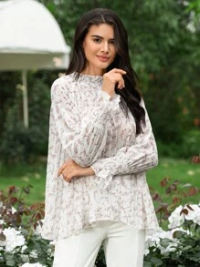 SHEIN Frenchy 碎花喇叭袖襯衫 - 彩色 - 查看 5