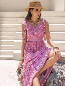 Rusttydustty 滿版印花荷葉邊連衣裙 - 粉色 - 查看 4