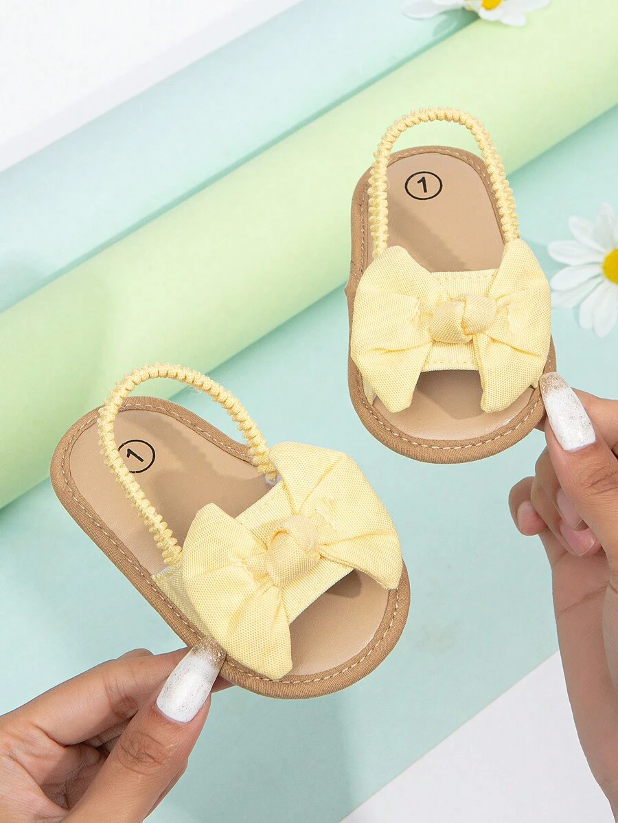 女婴蝴蝶结装饰可爱露跟夏季凉鞋 - 黃色 - 查看 1