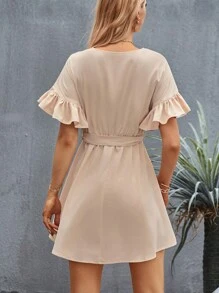 Aveloria Ruffle Trim Belted Dress - Khaki - View 2