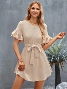 Aveloria Ruffle Trim Belted Dress - Khaki - View 3