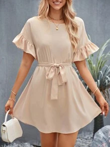 Aveloria Ruffle Trim Belted Dress - Khaki - View 6