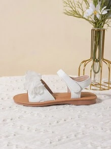 女孩花朵裝飾透氣踝帶婚禮涼鞋適合夏天戶外 - 白色 - 查看 3