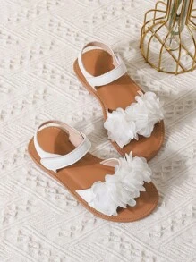 女孩花朵裝飾透氣踝帶婚禮涼鞋適合夏天戶外 - 白色 - 查看 4