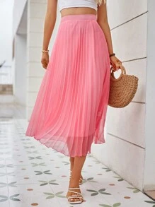 Aveloria 素色百褶網紗半身裙 - 粉色 - 查看 1