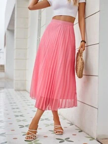 Aveloria 素色百褶網紗半身裙 - 粉色 - 查看 3