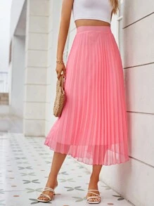 Aveloria 素色百褶網紗半身裙 - 粉色 - 查看 4