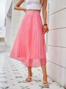 Aveloria 素色百褶網紗半身裙 - 粉色 - 查看 5