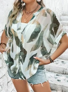 SHEIN LUNE Áo sơ mi Plus Size Nút phía trước Tất cả trên in Giải trí - trắng - Xem 3