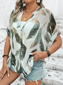 SHEIN LUNE Áo sơ mi Plus Size Nút phía trước Tất cả trên in Giải trí - trắng - Xem 4