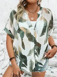 SHEIN LUNE Áo sơ mi Plus Size Nút phía trước Tất cả trên in Giải trí - trắng - Xem 6