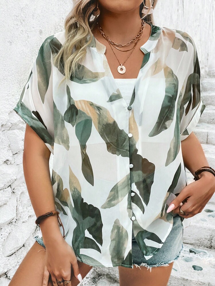 SHEIN LUNE Áo sơ mi Plus Size Nút phía trước Tất cả trên in Giải trí - trắng - Xem 6