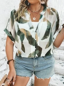 SHEIN LUNE Áo sơ mi Plus Size Nút phía trước Tất cả trên in Giải trí - trắng - Xem 7