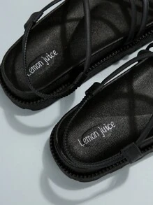 女士防滑交叉平底涼鞋,優雅黑色PVC露跟涼鞋 - 黑色 - 查看 4