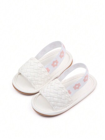 婴儿花卉图案编织细节度假露跟夏季凉鞋