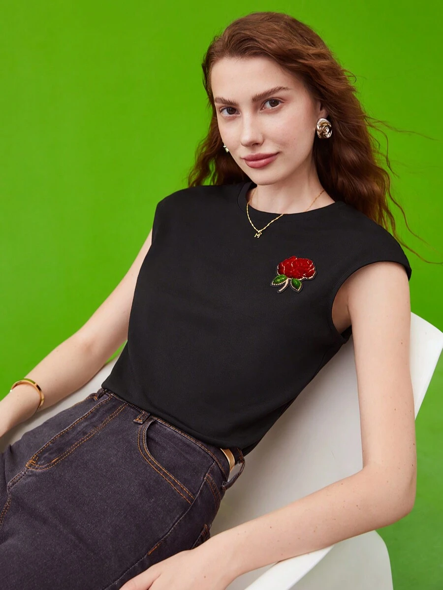 MOTF PREMIUM 玫瑰刺繡T恤