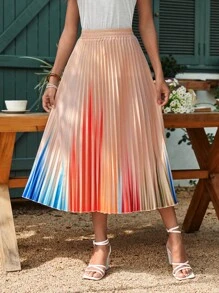 SHEIN LUNE Ombre Pleated Skirt - Orange - View 1